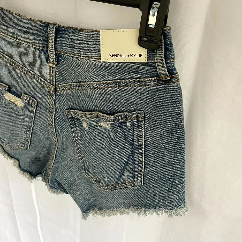 Kendall Kylie The Icon Short‎ Distressed Denim Cutoff Shorts Womens Size 0 24